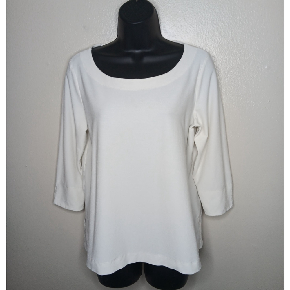 Eileen Fisher Women's Medium Jersey Stretch Top Blouse White Viscose Blend